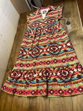 DOUBLE D RANCH Saddle Up Serape Ruffle Dress X Small NWT